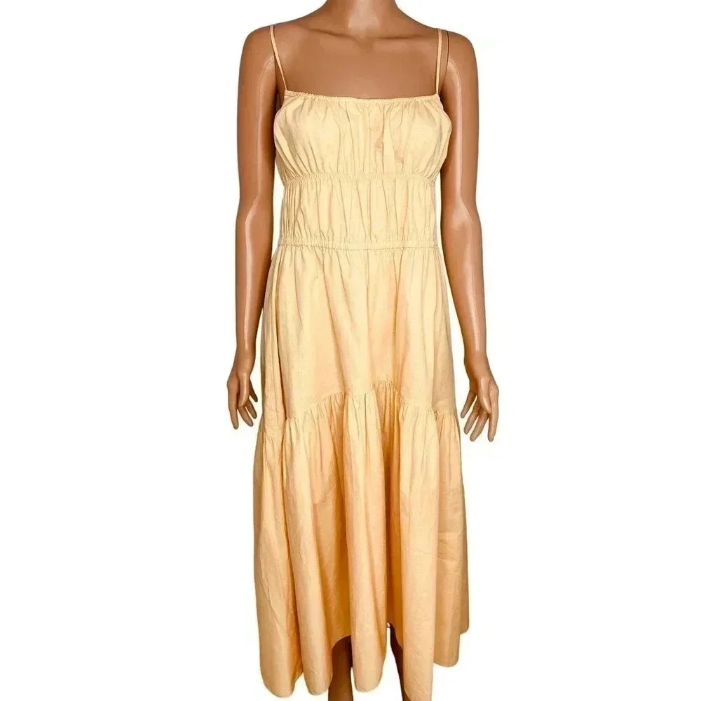 Vince Ruched Tie Back Cami Dress size M NWT Peach Cotton/Hemp blend - Picture 3 of 12